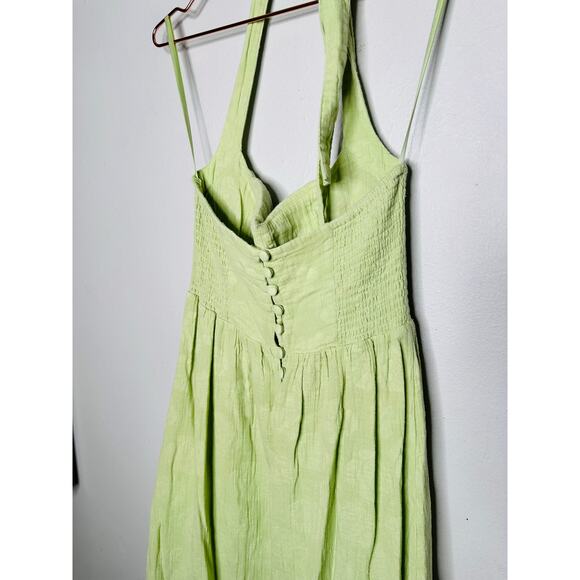 ASHLEY PARK X RTR Green Cotton Blend A-Line Halter Neck Tie Midi Dress Size 2 - Picture 7 of 14